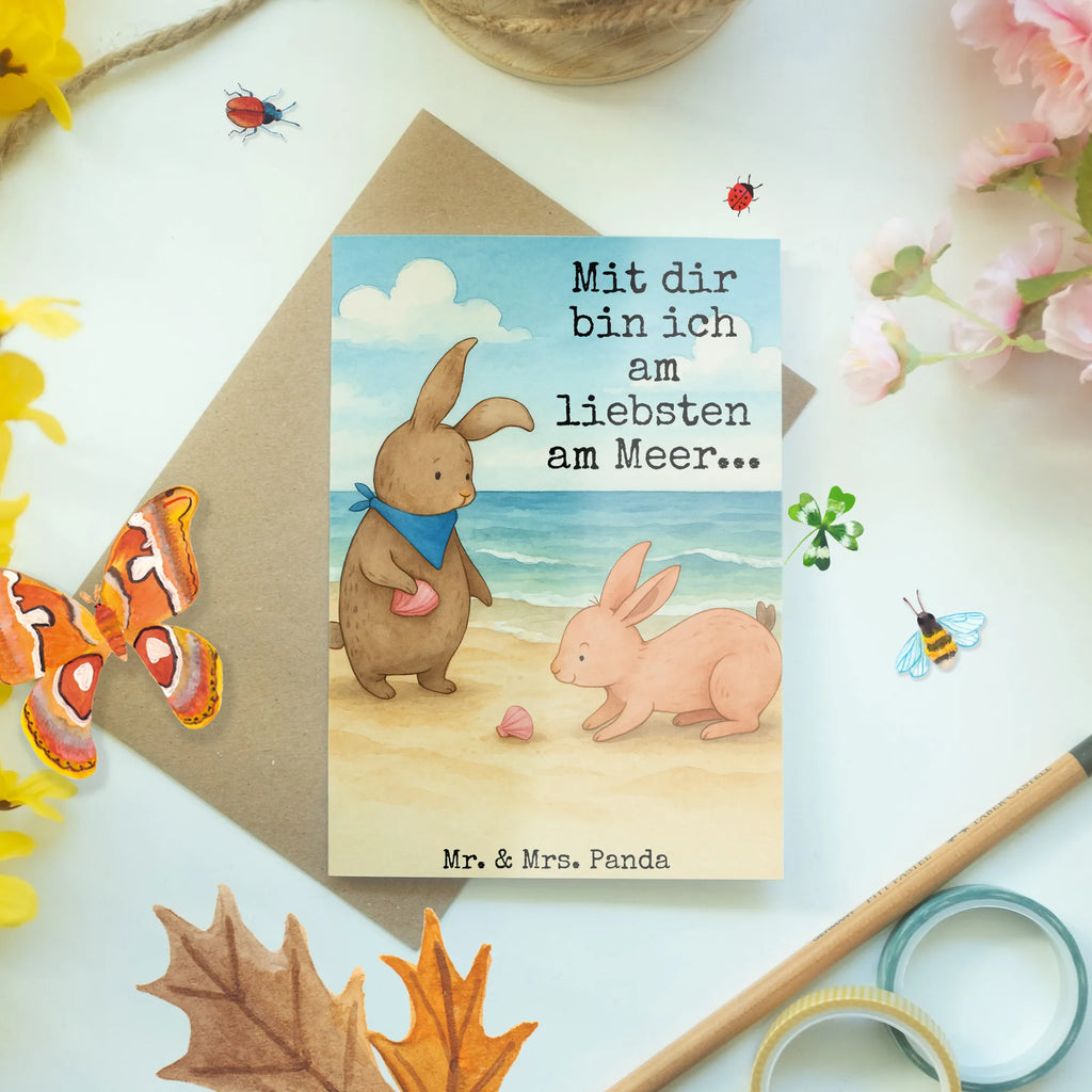 Greetings card Bunnies with seashell Design Grußkarte, Klappkarte, Einladungskarte, Glückwunschkarte, Hochzeitskarte, Geburtstagskarte, Karte, Ansichtskarten, Familie, Vatertag, Muttertag, Bruder, Schwester, Mama, Papa, Oma, Opa, Hasen, beste Freundin, Freundin, Freundinnen, best friends, BFF, Muscheln sammeln, Muscheln, Meer
