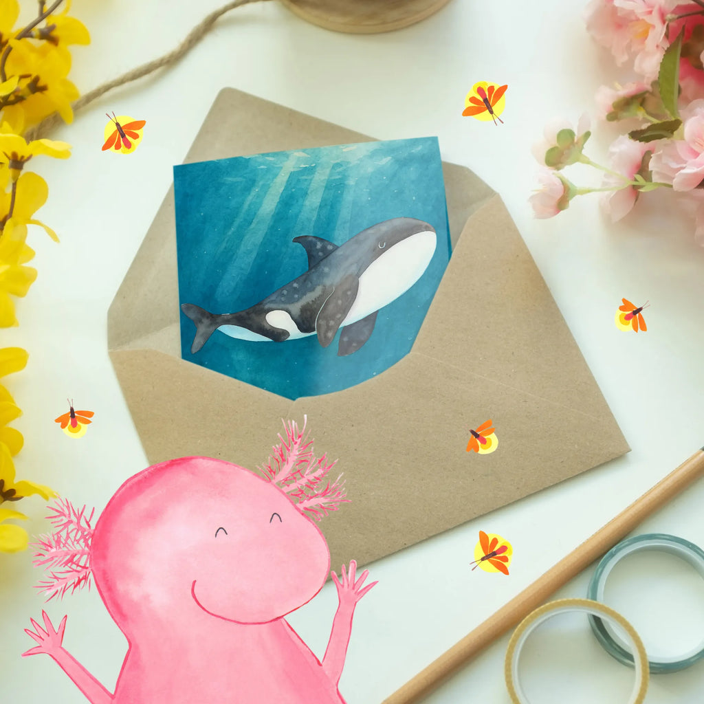 Greetings card Orca Design Grußkarte, Klappkarte, Einladungskarte, Glückwunschkarte, Hochzeitskarte, Geburtstagskarte, Karte, Ansichtskarten, Meerestiere, Meer, Urlaub, Orca, Orcas, Killerwal, Wal, Möglichkeiten, Büro, Arbeit, Motivation, Selbstliebe, Neustart, Startup