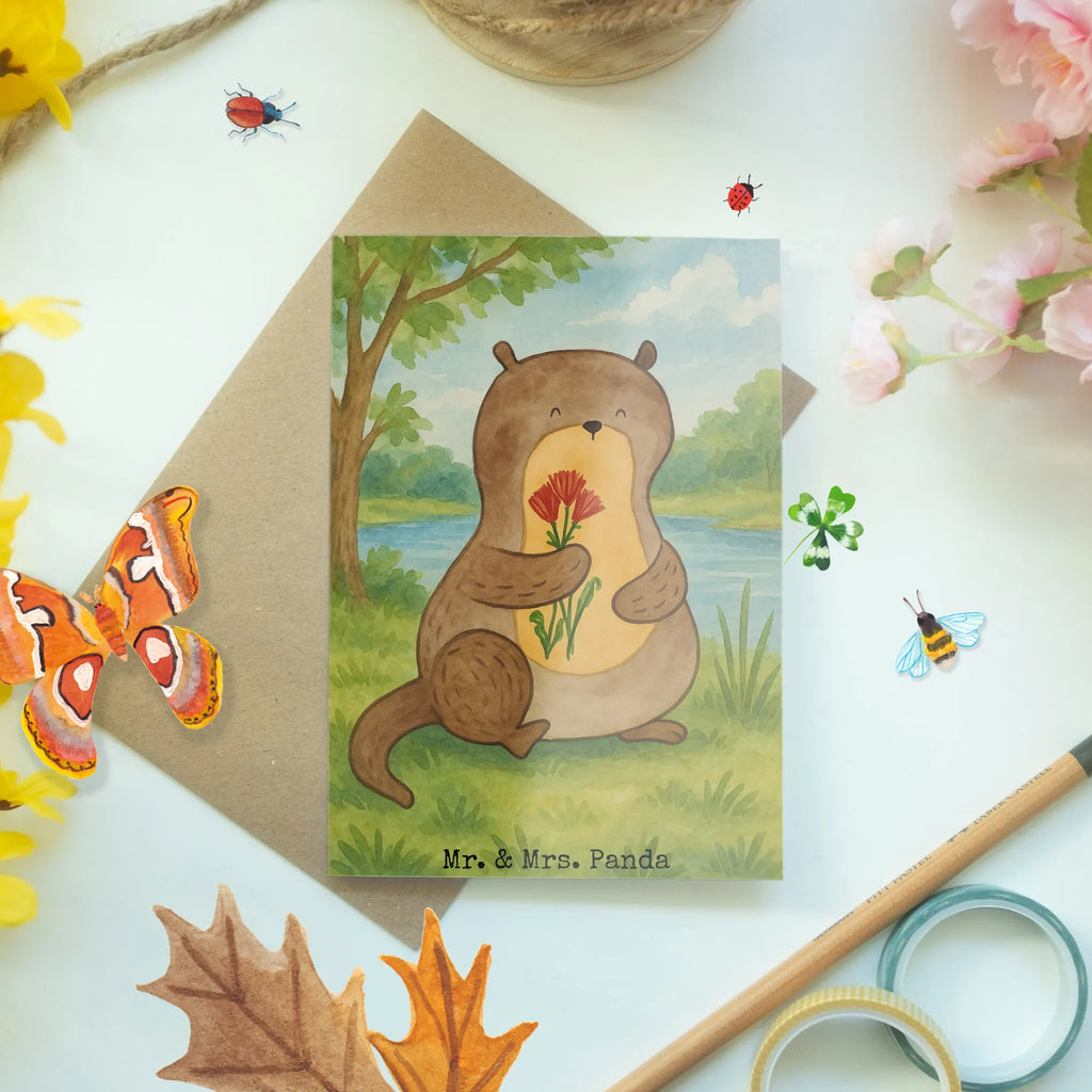 Greetings card otter Bunch of flowers Design Ansichtskarten, Einladungskarte, Grußkarte, Klappkarte, Hochzeitskarte, Glückwunschkarte, Karte, Geburtstagskarte, Otter, Fischotter, Seeotter, Otter Seeotter See Otter