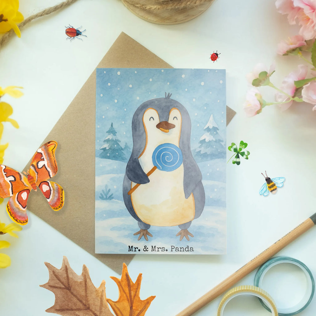 Greetings card Penguin lollipop Design Grußkarte, Klappkarte, Einladungskarte, Glückwunschkarte, Hochzeitskarte, Geburtstagskarte, Karte, Ansichtskarten, Pinguin, Pinguine, Lolli, Süßigkeiten, Blödsinn, Spruch, Rebell, Gauner, Ganove, Rabauke