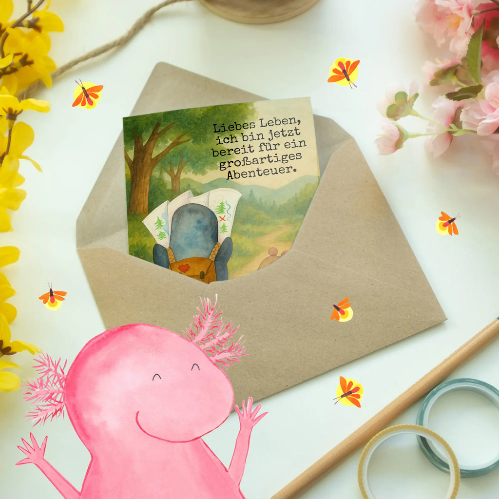 Greetings card Penguin & Mouse Hiker Design Grußkarte, Klappkarte, Einladungskarte, Glückwunschkarte, Hochzeitskarte, Geburtstagskarte, Karte, Ansichtskarten, Pinguin, Pinguine, Abenteurer, Abenteuer, Roadtrip, Ausflug, Wanderlust, wandern