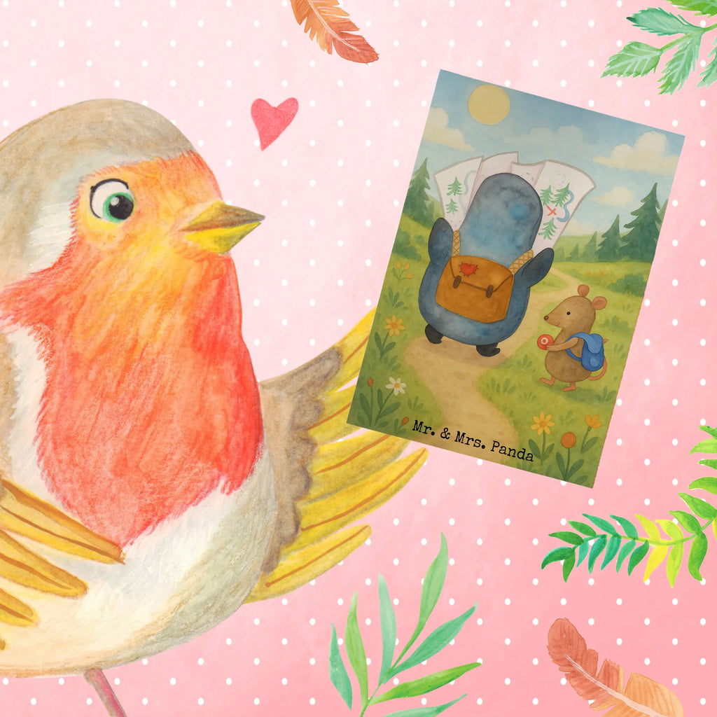 Greetings card Penguin & Mouse Hiker Design Grußkarte, Klappkarte, Einladungskarte, Glückwunschkarte, Hochzeitskarte, Geburtstagskarte, Karte, Ansichtskarten, Pinguin, Pinguine, Abenteurer, Abenteuer, Roadtrip, Ausflug, Wanderlust, wandern