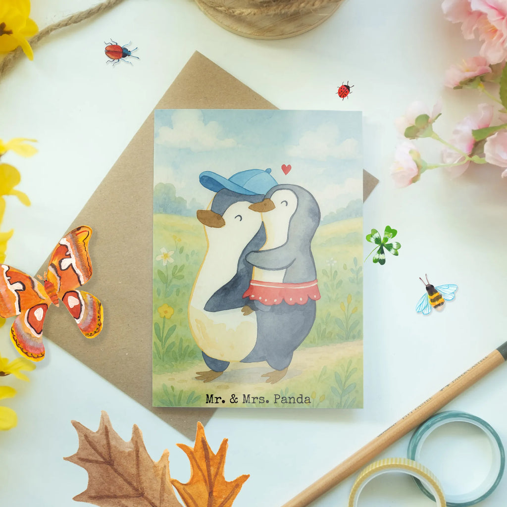 Grußkarte Pinguin Kleine Schwester Design Ansichtskarten, Grußkarte, Einladungskarte, Hochzeitskarte, Geburtstagskarte, Karte, Klappkarte, Glückwunschkarte, Familie, Vatertag, Muttertag, Bruder, Schwester, Mama, Papa, Oma, Opa