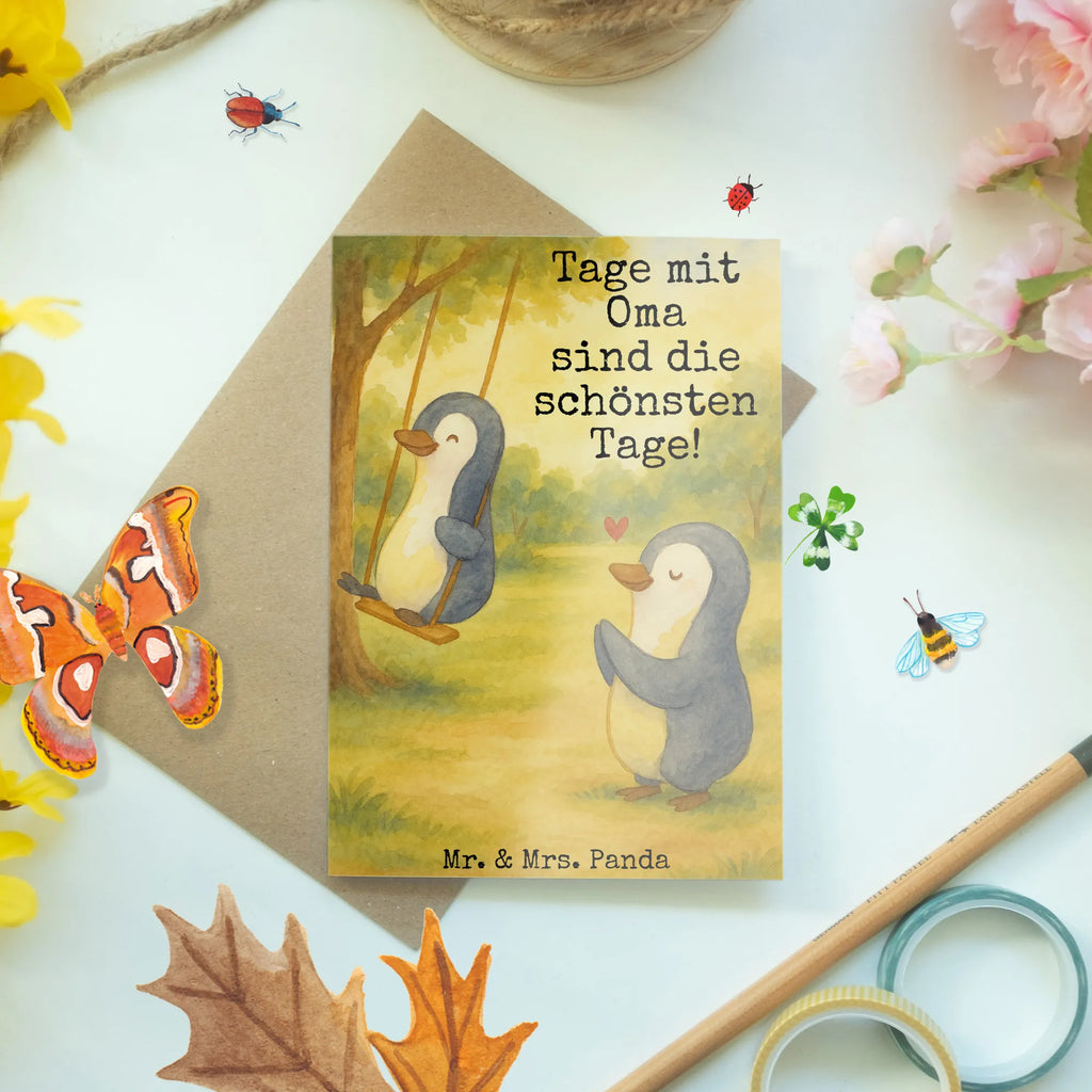 Greetings card Penguin and grandma swing  Design Grußkarte, Klappkarte, Einladungskarte, Glückwunschkarte, Hochzeitskarte, Geburtstagskarte, Karte, Ansichtskarten, Familie, Vatertag, Muttertag, Bruder, Schwester, Mama, Papa, Oma, Opa, beste Oma, Lieblingsoma, Geschenk für Oma, Omi, Großmutter