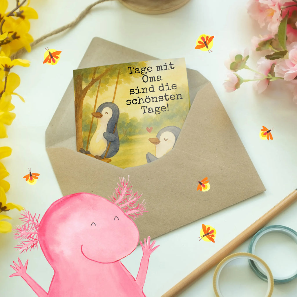 Greetings card Penguin and grandma swing  Design Grußkarte, Klappkarte, Einladungskarte, Glückwunschkarte, Hochzeitskarte, Geburtstagskarte, Karte, Ansichtskarten, Familie, Vatertag, Muttertag, Bruder, Schwester, Mama, Papa, Oma, Opa, beste Oma, Lieblingsoma, Geschenk für Oma, Omi, Großmutter