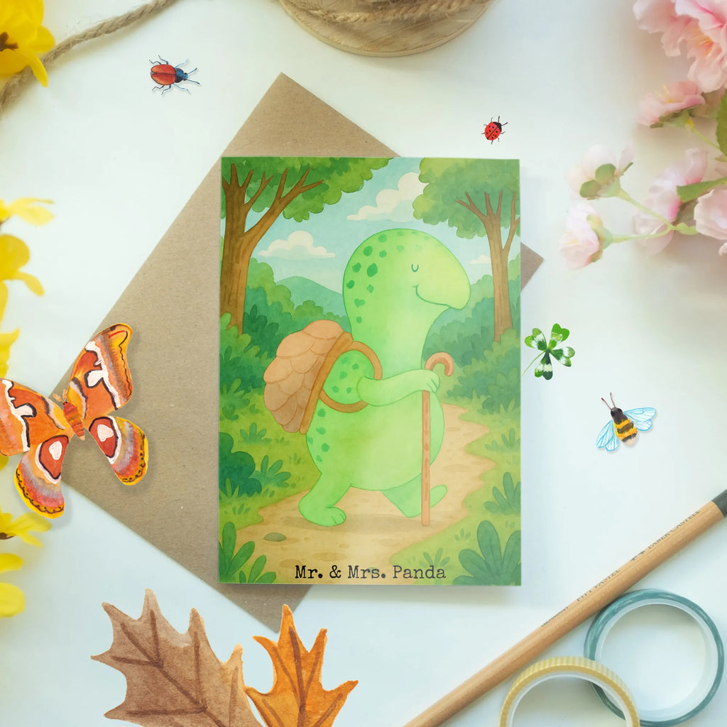 Kartka okolicznościowa żółw Wędrowiec Design Grußkarte, Klappkarte, Einladungskarte, Glückwunschkarte, Hochzeitskarte, Geburtstagskarte, Karte, Ansichtskarten, Schildkröte, Schildkröten, Motivation, Motivationsspruch, Motivationssprüche, Neuanfang