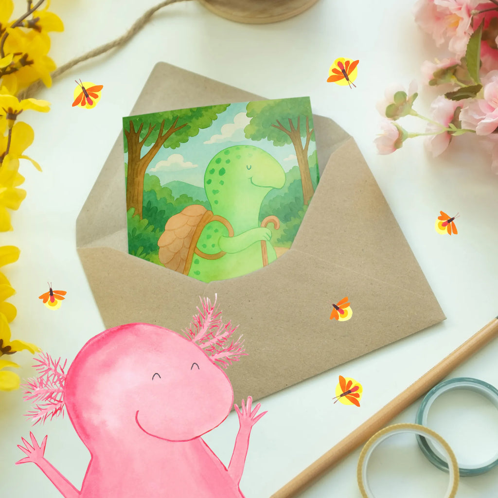 Kartka okolicznościowa żółw Wędrowiec Design Grußkarte, Klappkarte, Einladungskarte, Glückwunschkarte, Hochzeitskarte, Geburtstagskarte, Karte, Ansichtskarten, Schildkröte, Schildkröten, Motivation, Motivationsspruch, Motivationssprüche, Neuanfang