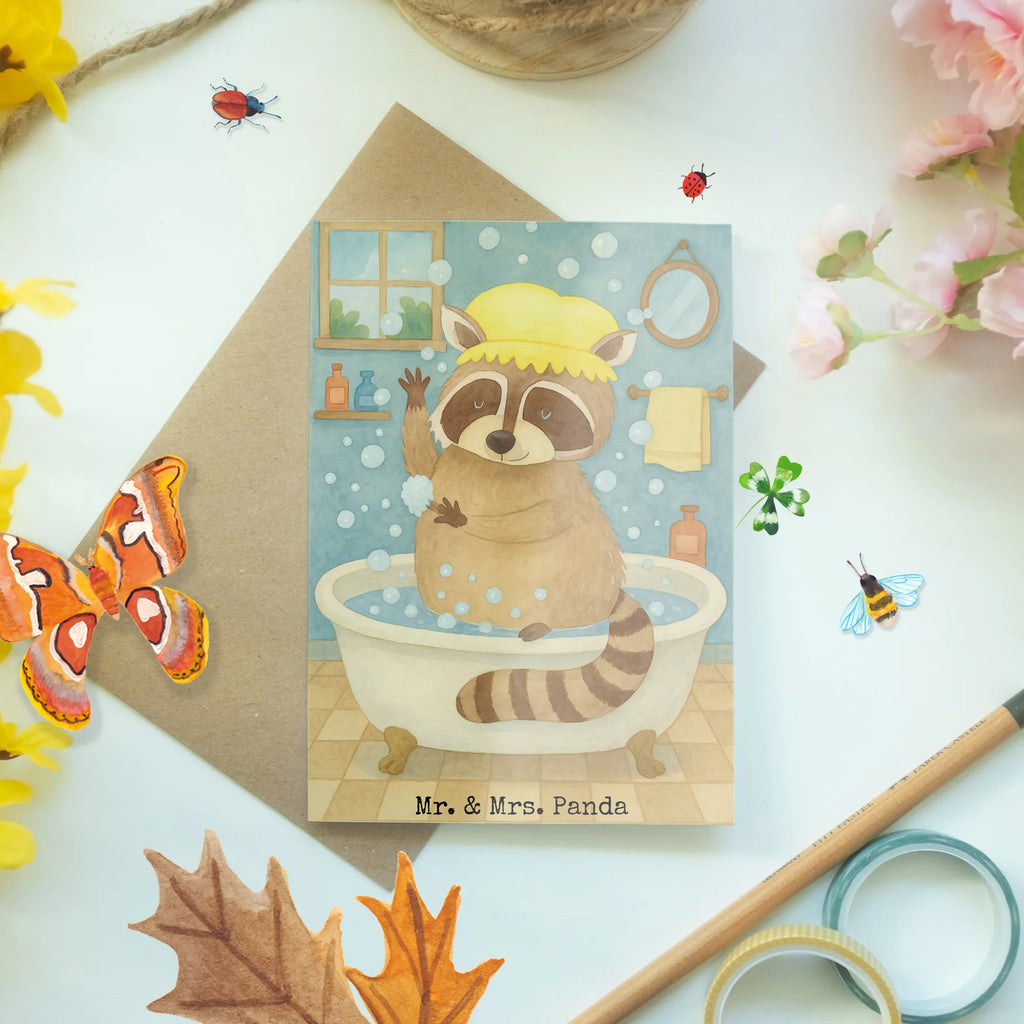 Kartka okolicznościowa Szop pracz Design Grußkarte, Klappkarte, Einladungskarte, Glückwunschkarte, Hochzeitskarte, Geburtstagskarte, Karte, Ansichtskarten, Tiermotive, Gute Laune, lustige Sprüche, Tiere, Waschbär, Tagträumen, Plan, Fröhlich, waschen, Seifenblasen