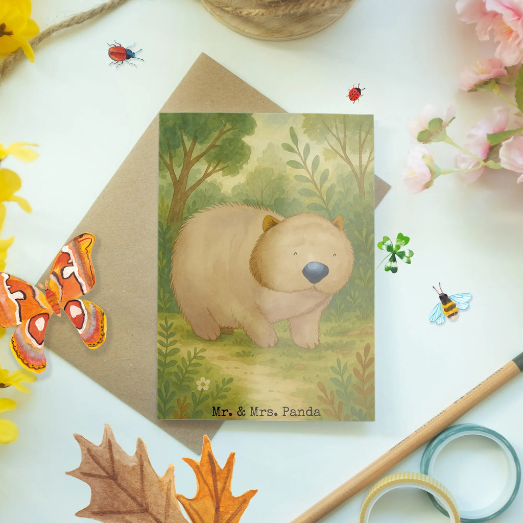 Greetings card Wombat Design Grußkarte, Klappkarte, Einladungskarte, Glückwunschkarte, Hochzeitskarte, Geburtstagskarte, Karte, Ansichtskarten, Tiermotive, Gute Laune, lustige Sprüche, Tiere, Wombat, Das Leben ist schön, Motivation, Spruch, Australien