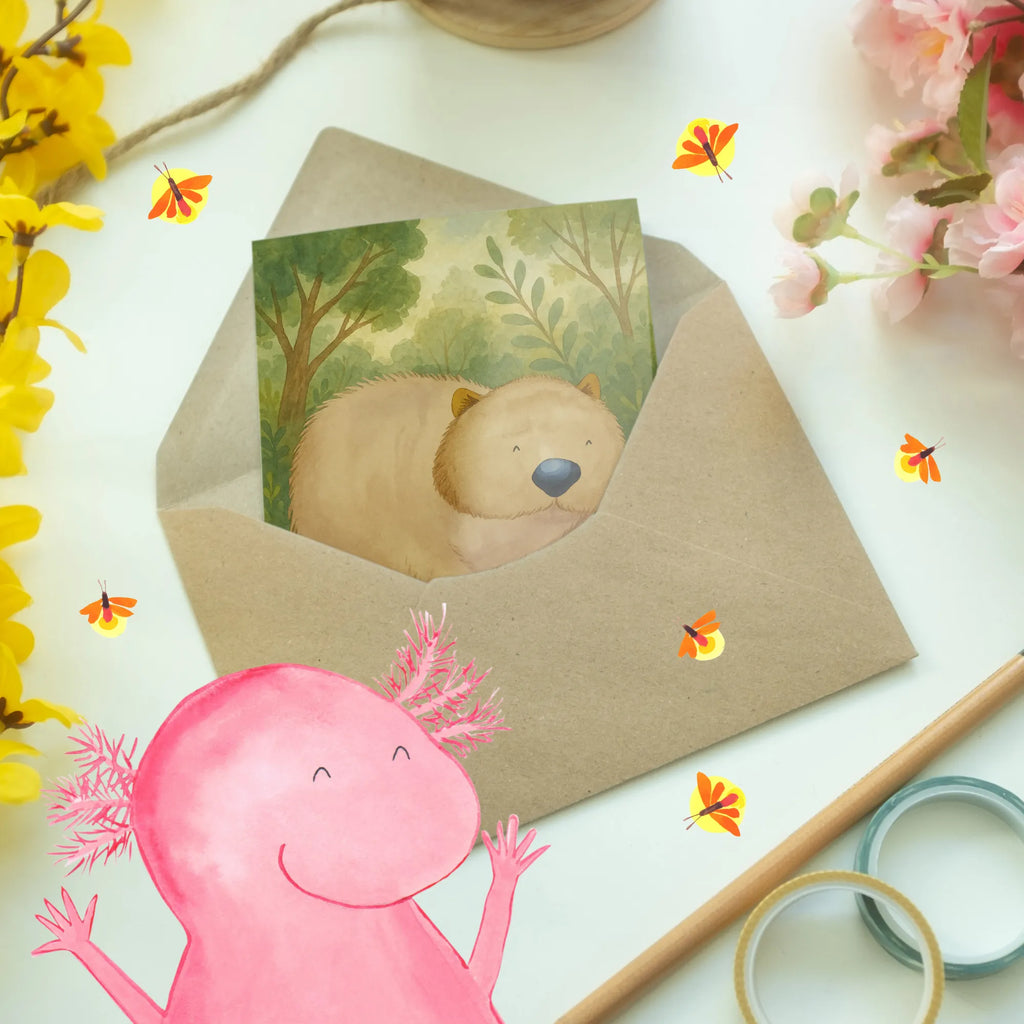 Greetings card Wombat Design Grußkarte, Klappkarte, Einladungskarte, Glückwunschkarte, Hochzeitskarte, Geburtstagskarte, Karte, Ansichtskarten, Tiermotive, Gute Laune, lustige Sprüche, Tiere, Wombat, Das Leben ist schön, Motivation, Spruch, Australien