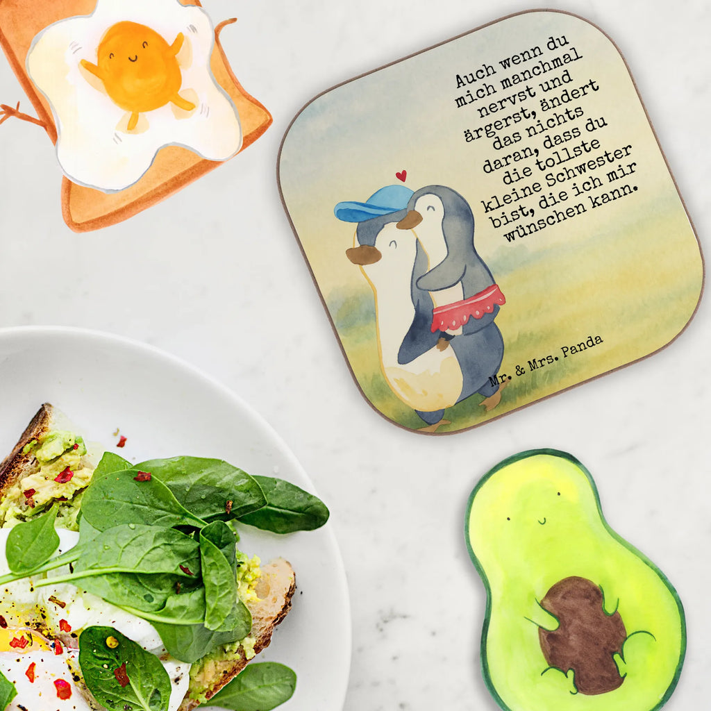 Square coaster Penguin little sister Design Untersetzer Gläser, Tassen Untersetzer, Bierdeckel, Korkuntersetzer, Glasuntersetzer, Untersetzer für Gläser, Untersetzer, Untersetzer Design, Untersetzer Holz, Untersetzer aus Holz, Holzuntersetzer, Getränkeuntersetzer, Familie, Vatertag, Muttertag, Bruder, Schwester, Mama, Papa, Oma, Opa