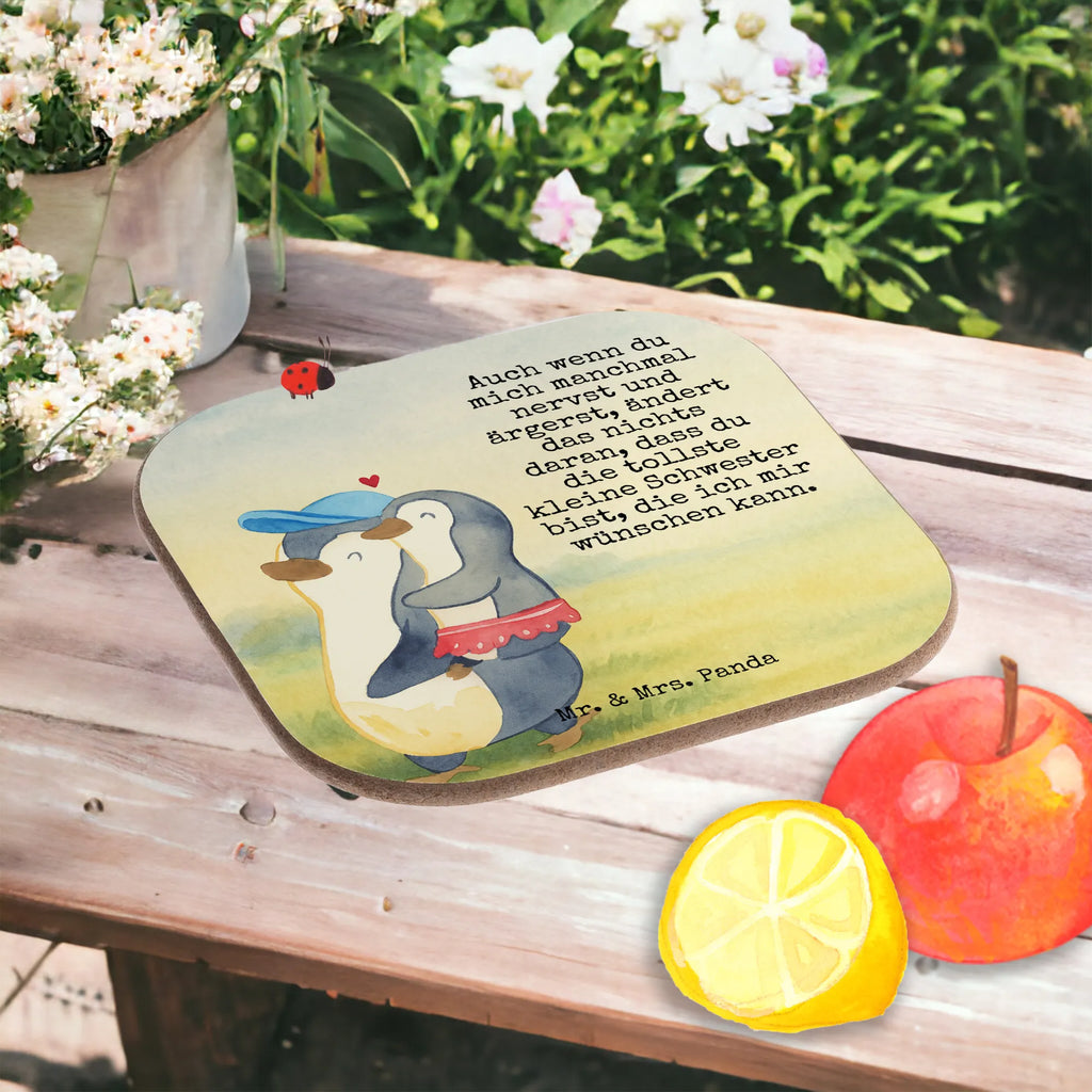 Square coaster Penguin little sister Design Untersetzer Gläser, Tassen Untersetzer, Bierdeckel, Korkuntersetzer, Glasuntersetzer, Untersetzer für Gläser, Untersetzer, Untersetzer Design, Untersetzer Holz, Untersetzer aus Holz, Holzuntersetzer, Getränkeuntersetzer, Familie, Vatertag, Muttertag, Bruder, Schwester, Mama, Papa, Oma, Opa