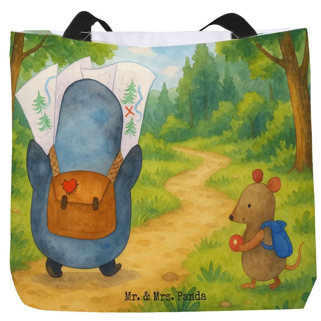 Shopper Pinguin & Maus Wanderer Design Beutel, Einkaufstasche, Tasche, Strandtasche, Einkaufsbeutel, Shopper, Schultasche, Freizeittasche, Tragebeutel, Schulbeutel, Alltagstasche, Pinguin, Pinguine, Abenteurer, Abenteuer, Roadtrip, Ausflug, Wanderlust, wandern