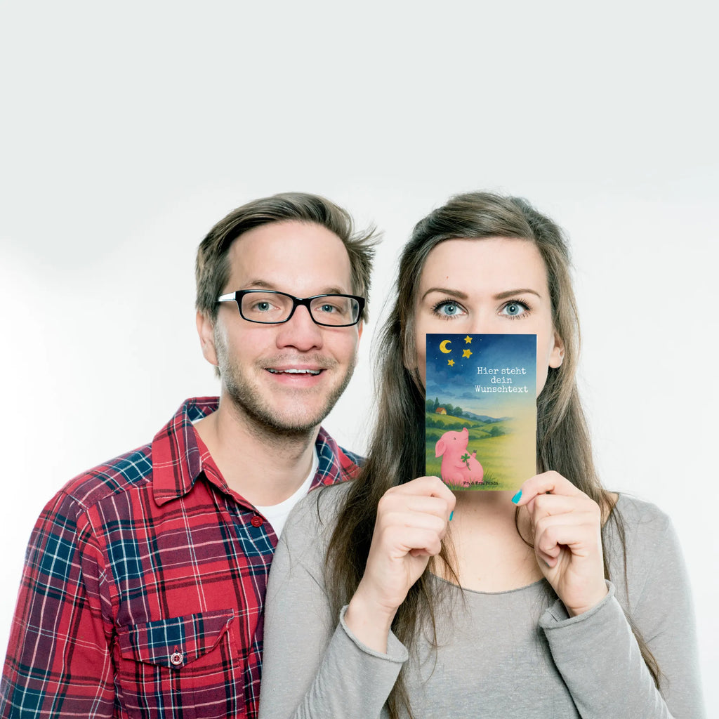 Personalised postcard świnia Szczęście Design Ansichtskarte mit Wunschtext, Postkarte mit Namen, Grußkarte mit Namen, Geschenkkarte mit Namen, Geschenkkarte mit Wunschtext, Einladung mit Wunschtext, Grußkarte mit Wunschtext, Karte mit Namen, Einladung mit Namen, Postkarte personalisierbar, Karte mit Wunschtext, Postkarte mit Wunschtext, Postkarte bedrucken, Ansichtskarte mit Namen, Tiermotive, Gute Laune, lustige Sprüche, Tiere, Sernchen, Motivation, Schweinchen, Sterne, Glücksbringer, Träume, Schwein, Glücksschwein. Glück, Ziele