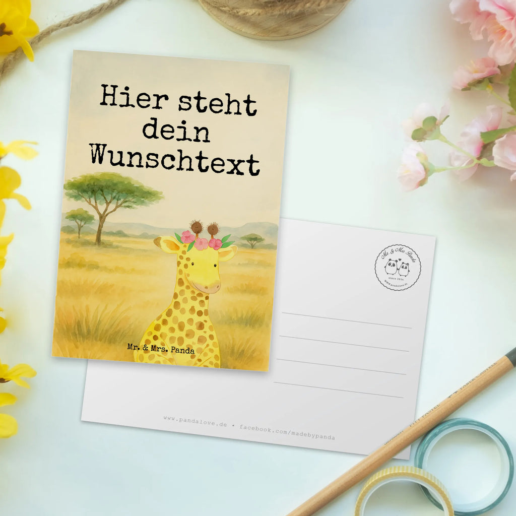 Personalised postcard giraffe flower wreath Design Grußkarte mit Namen, Einladung mit Wunschtext, Geschenkkarte mit Namen, Postkarte mit Wunschtext, Ansichtskarte mit Wunschtext, Postkarte mit Namen, Karte mit Namen, Grußkarte mit Wunschtext, Ansichtskarte mit Namen, Einladung mit Namen, Postkarte bedrucken, Postkarte personalisierbar, Karte mit Wunschtext, Geschenkkarte mit Wunschtext, Afrika, Wildtiere, Blumenkranz, Abenteurer, Giraffe, Freundin, Selbstliebe