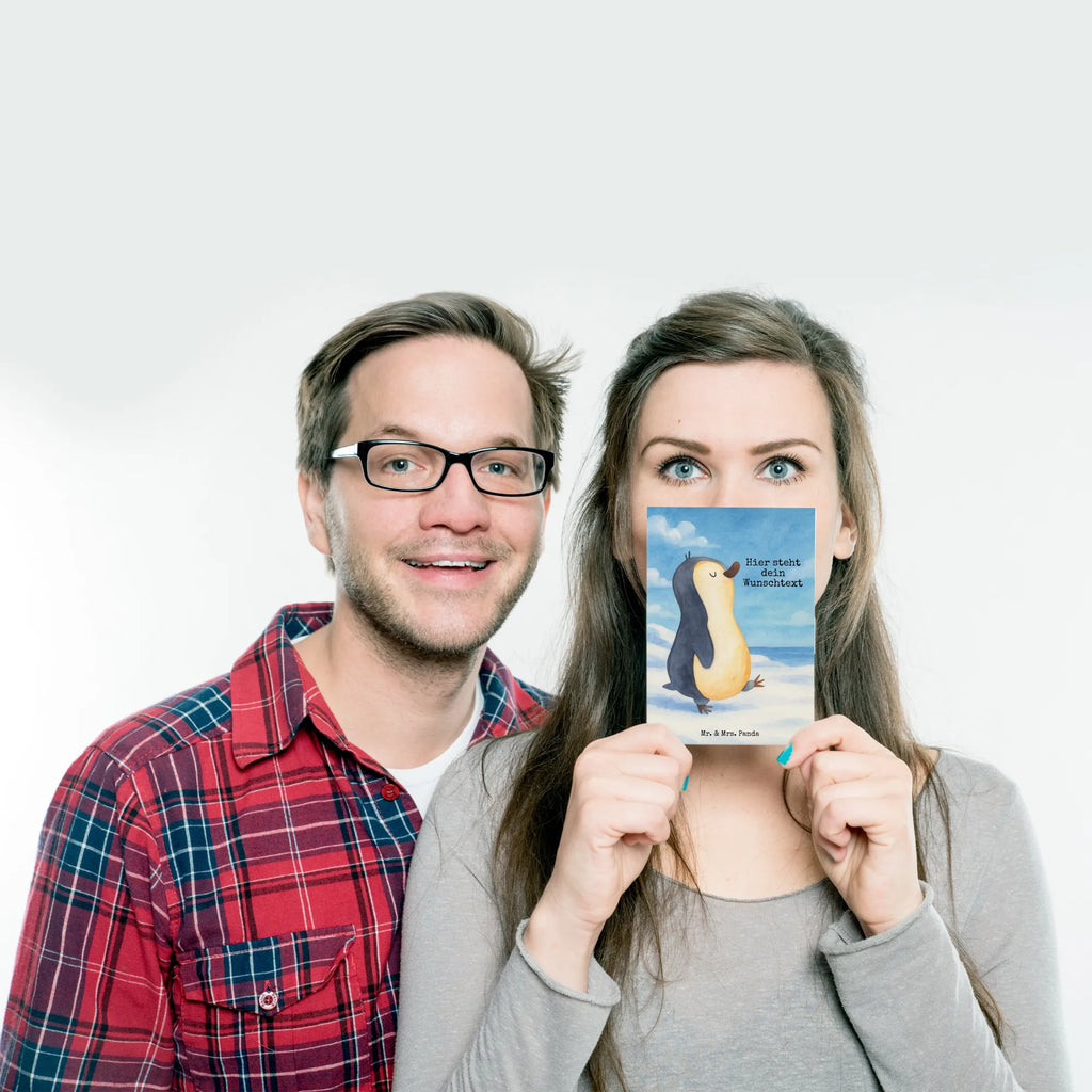 Personalisierte Postkarte Pinguin marschieren Design Ansichtskarte mit Wunschtext, Karte mit Wunschtext, Grußkarte mit Namen, Postkarte personalisierbar, Ansichtskarte mit Namen, Einladung mit Wunschtext, Grußkarte mit Wunschtext, Postkarte mit Namen, Postkarte bedrucken, Karte mit Namen, Geschenkkarte mit Wunschtext, Einladung mit Namen, Geschenkkarte mit Namen, Postkarte mit Wunschtext, Pinguin, Frühaufsteher, Schwester, Bruder, Langschläfer, Familie, Pinguine