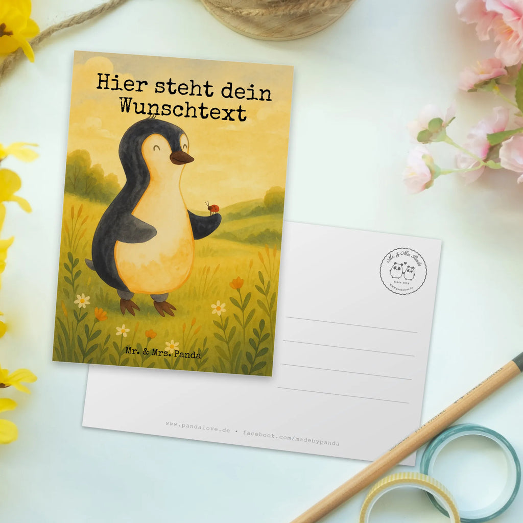 Personalised postcard Penguin ladybug Design Grußkarte mit Wunschtext, Ansichtskarte mit Wunschtext, Geschenkkarte mit Namen, Postkarte bedrucken, Geschenkkarte mit Wunschtext, Einladung mit Wunschtext, Karte mit Namen, Einladung mit Namen, Ansichtskarte mit Namen, Grußkarte mit Namen, Postkarte personalisierbar, Postkarte mit Namen, Karte mit Wunschtext, Postkarte mit Wunschtext, Pinguin, Glück, Wunder, Liebe, Marienkäfer, Lebensfreude, Freude, Pinguine