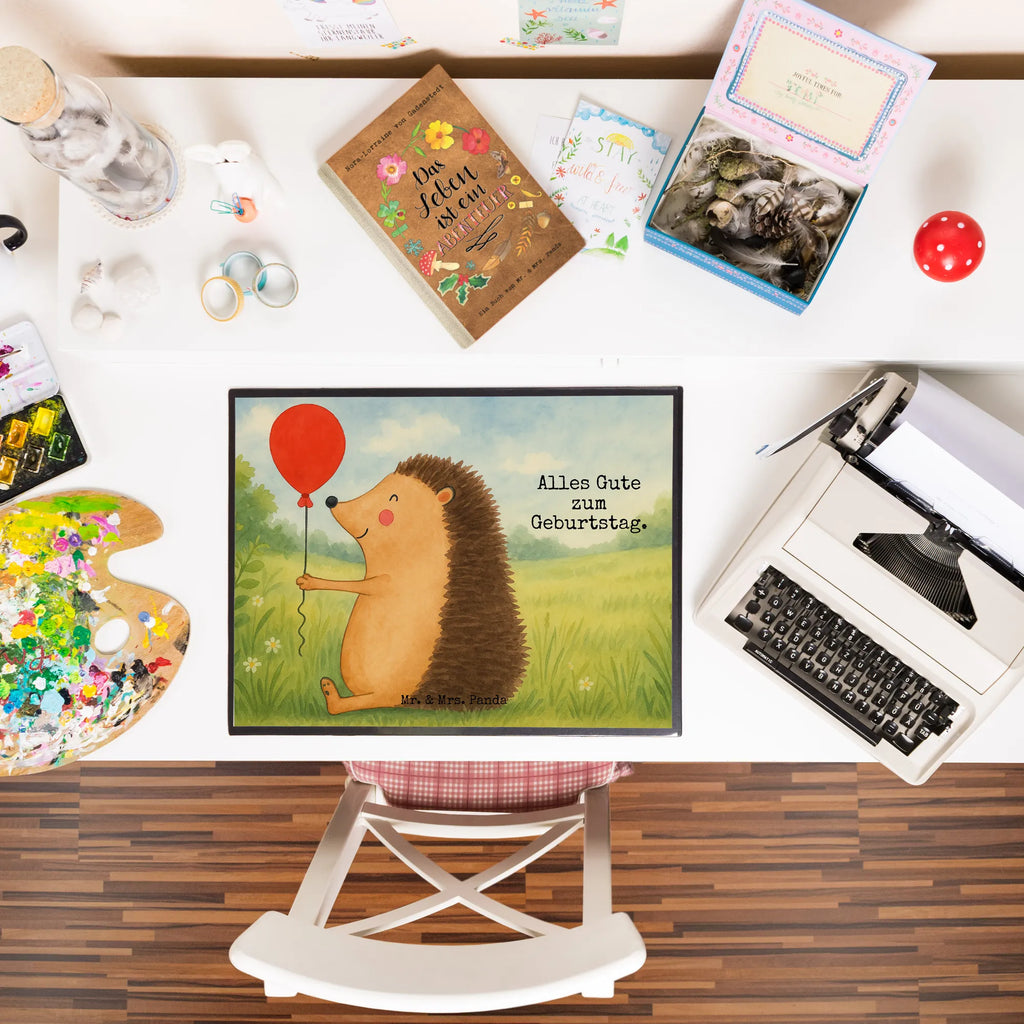 Desk pad Hedgehog balloon Design Schreibunterlage, Schreibtischauflage, Bürobedarf, Büroartikel, Schreibwaren, Schreibtisch Unterlagen, Schreibtischunterlage Groß, Tiermotive, Gute Laune, lustige Sprüche, Tiere, Igel, Geburtstag, Herzlichen Glückwunsch, Glückwunsch, Geburtstagskind, Ballon, Happy Birthday