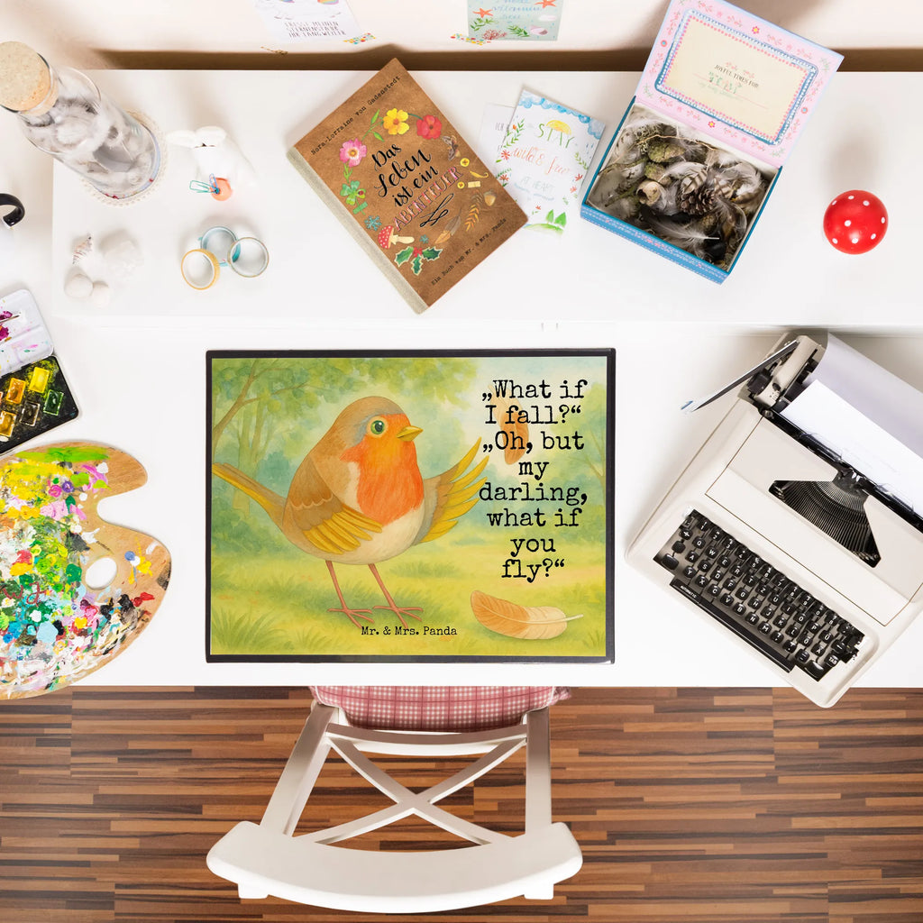 Podkładka na biurko rudzik Pióra Design Schreibtischunterlage Groß, Schreibwaren, Schreibtisch Unterlagen, Schreibtischauflage, Bürobedarf, Büroartikel, Schreibunterlage, Tiermotive, Gute Laune, lustige Sprüche, Tiere, Spruch Mut, fliegen, Motivationsbilder, Rotkehlchen, Motivation Sprüche, Spruch Motivation, Vogel, What if i fall
