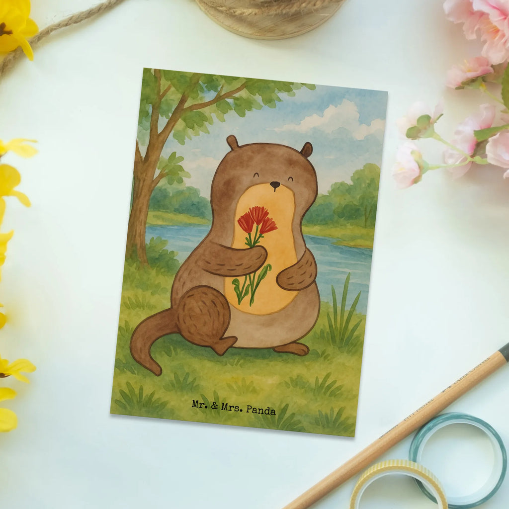 Postcard otter Bunch of flowers Design Karte, Ansichtskarten, Grußkarte, Dankeskarte, Geburtstagskarte, Einladungskarte, Geschenkkarte, Einladung Geburtstag, Einladung, Ansichtskarte, Postkarte, Einladungskarten Geburtstag, Otter, Fischotter, Seeotter, Otter Seeotter See Otter