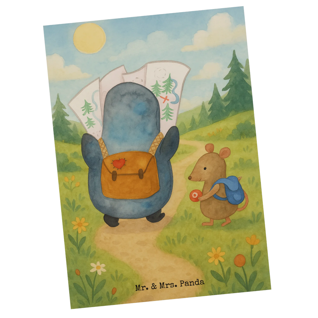 Postcard Penguin & Mouse Hiker Design North Pole, Penguins, penguins, hiking, adventurer, road trip, adventure, excursion