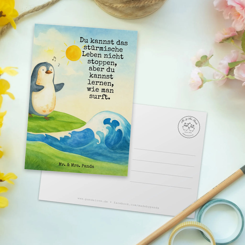 Postkarte Pinguin Surfer Design Designkarte, einzelkarte, Ansichtskarten, kunstkarte, Postkarten, Kunstkarten, Grußkarte, Fotokarte, bildkarte, spruchkarte, Postkarte, Motivkarte, Ansichtskarte, Pinguin, Surfen, Portugal, Pinguine, Wellen Reiten, Surfer, Hawaii, Urlaub, Wellen