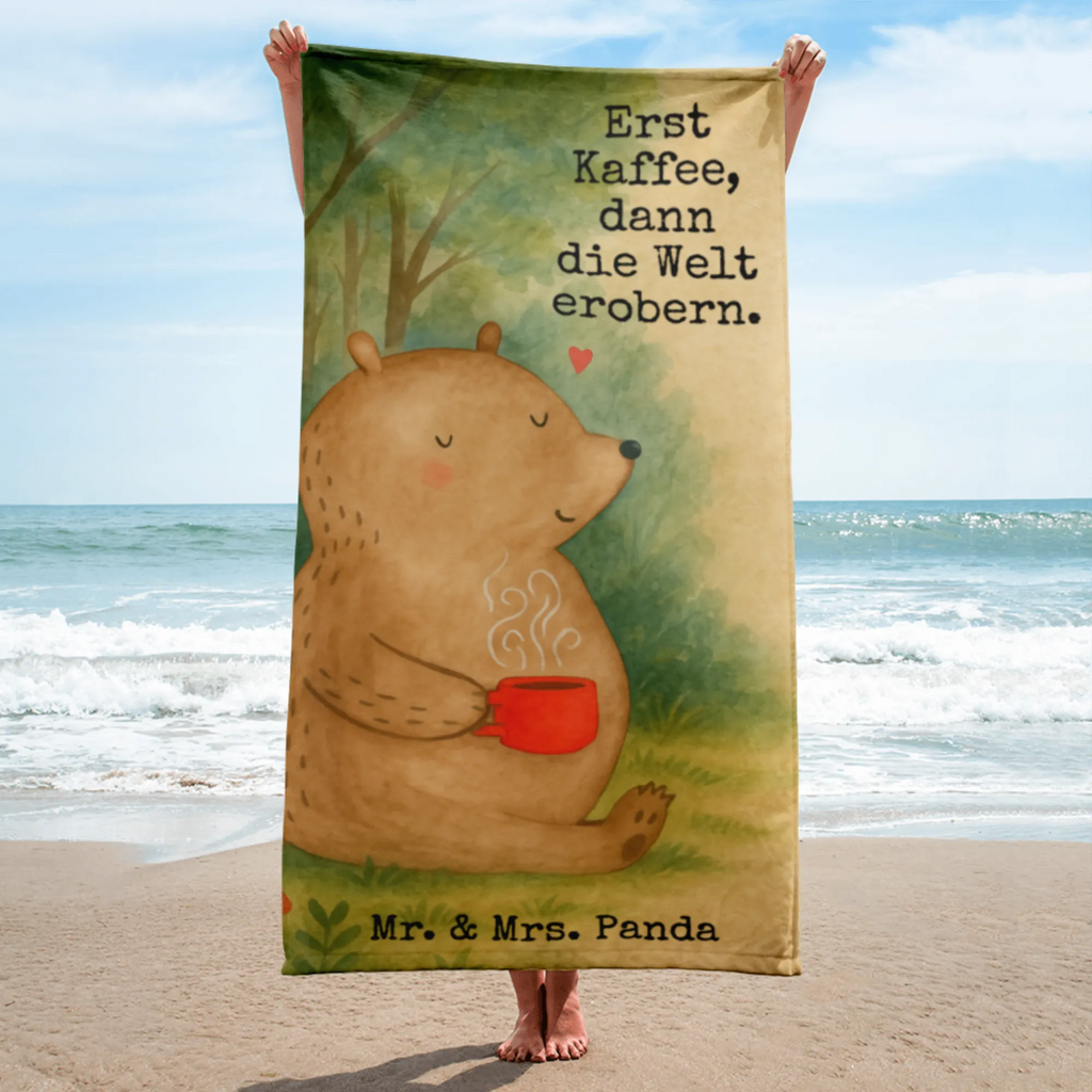 XL bath towel bear Coffee Design Handtuch, Badetuch, Duschtuch, Strandtuch, Saunatuch, Bär, Teddy, Teddybär, Kaffee, Coffee, Bären, guten Morgen, Morgenroutine, Welt erobern, Welt retten, Motivation