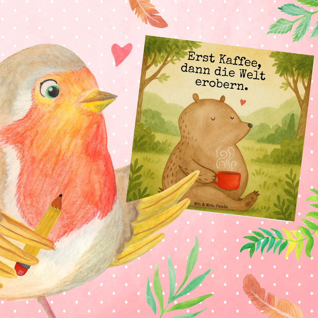 Karta Deluxe Niedźwiedź kawa Design Grußkarte, Hochzeitskarte, Karte, Glückwunschkarte, Hochwertige Klappkarte, Hochwertige Grußkarte, Geburtstagskarte, Einladungskarte, Klappkarte, Bär, Teddy, Teddybär, Coffee, guten Morgen, Welt erobern, Motivation, Welt retten, Morgenroutine, Bären, Kaffee