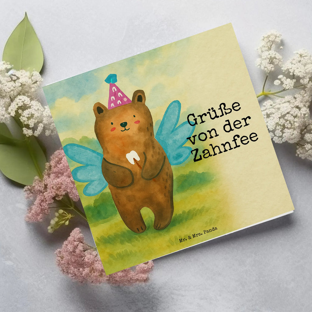Deluxe Karte Bär Zahnfee Design Karte, Grußkarte, Klappkarte, Einladungskarte, Glückwunschkarte, Hochzeitskarte, Geburtstagskarte, Hochwertige Grußkarte, Hochwertige Klappkarte, Bär, Teddy, Teddybär, Zahnfee, Fee, Milchzahn, Erster Zahn
