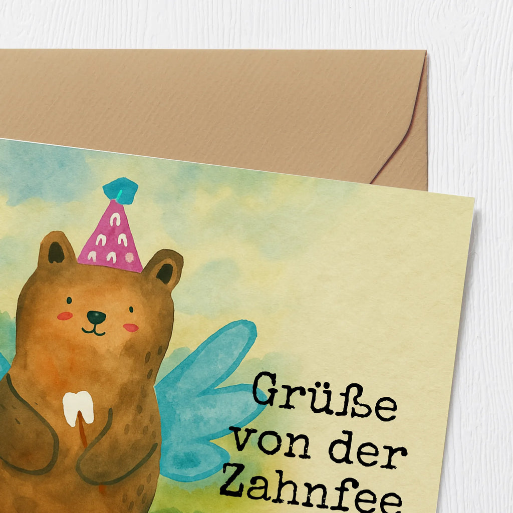 Deluxe Karte Bär Zahnfee Design Karte, Grußkarte, Klappkarte, Einladungskarte, Glückwunschkarte, Hochzeitskarte, Geburtstagskarte, Hochwertige Grußkarte, Hochwertige Klappkarte, Bär, Teddy, Teddybär, Zahnfee, Fee, Milchzahn, Erster Zahn
