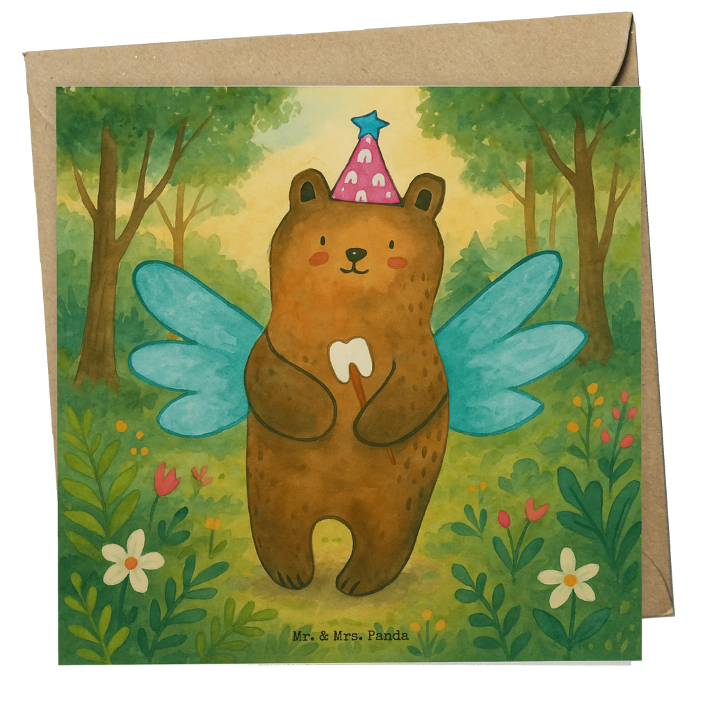 Deluxe Karte Bär Zahnfee Design Karte, Grußkarte, Klappkarte, Einladungskarte, Glückwunschkarte, Hochzeitskarte, Geburtstagskarte, Hochwertige Grußkarte, Hochwertige Klappkarte, Bär, Teddy, Teddybär, Zahnfee, Fee, Milchzahn, Erster Zahn