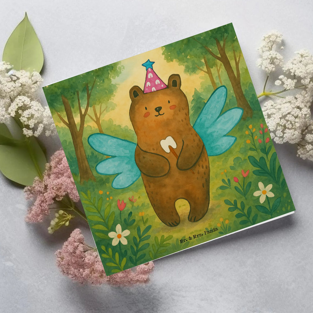 Deluxe Karte Bär Zahnfee Design Karte, Grußkarte, Klappkarte, Einladungskarte, Glückwunschkarte, Hochzeitskarte, Geburtstagskarte, Hochwertige Grußkarte, Hochwertige Klappkarte, Bär, Teddy, Teddybär, Zahnfee, Fee, Milchzahn, Erster Zahn