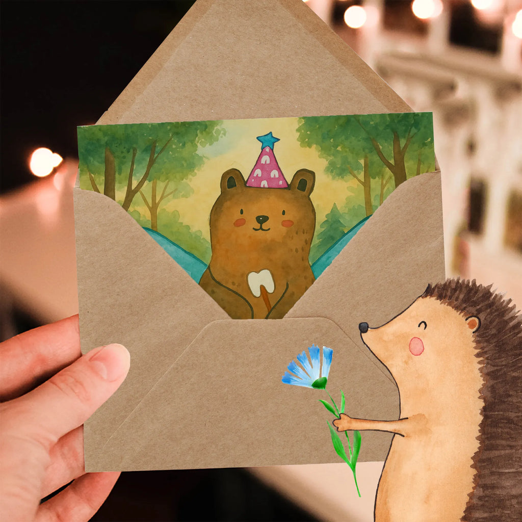 Deluxe Karte Bär Zahnfee Design Karte, Grußkarte, Klappkarte, Einladungskarte, Glückwunschkarte, Hochzeitskarte, Geburtstagskarte, Hochwertige Grußkarte, Hochwertige Klappkarte, Bär, Teddy, Teddybär, Zahnfee, Fee, Milchzahn, Erster Zahn