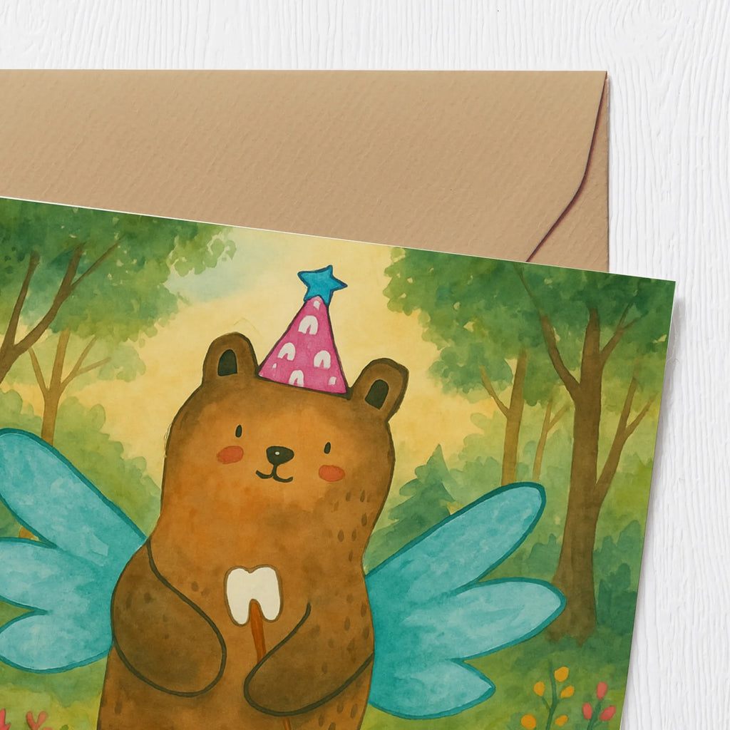 Deluxe Karte Bär Zahnfee Design Karte, Grußkarte, Klappkarte, Einladungskarte, Glückwunschkarte, Hochzeitskarte, Geburtstagskarte, Hochwertige Grußkarte, Hochwertige Klappkarte, Bär, Teddy, Teddybär, Zahnfee, Fee, Milchzahn, Erster Zahn