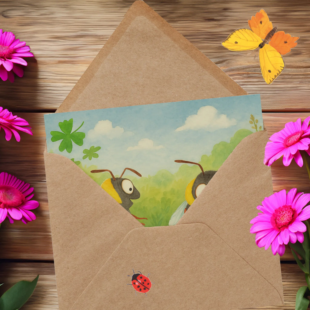 Karta Deluxe Trzmiele koniczyna Design Karte, Grußkarte, Klappkarte, Einladungskarte, Glückwunschkarte, Hochzeitskarte, Geburtstagskarte, Hochwertige Grußkarte, Hochwertige Klappkarte, Tiermotive, Gute Laune, lustige Sprüche, Tiere, Hummel, Biene, Spruch positiv, Biene Deko, Spruch schön, glücklich sein, glücklich werden, Spruch fröhlich