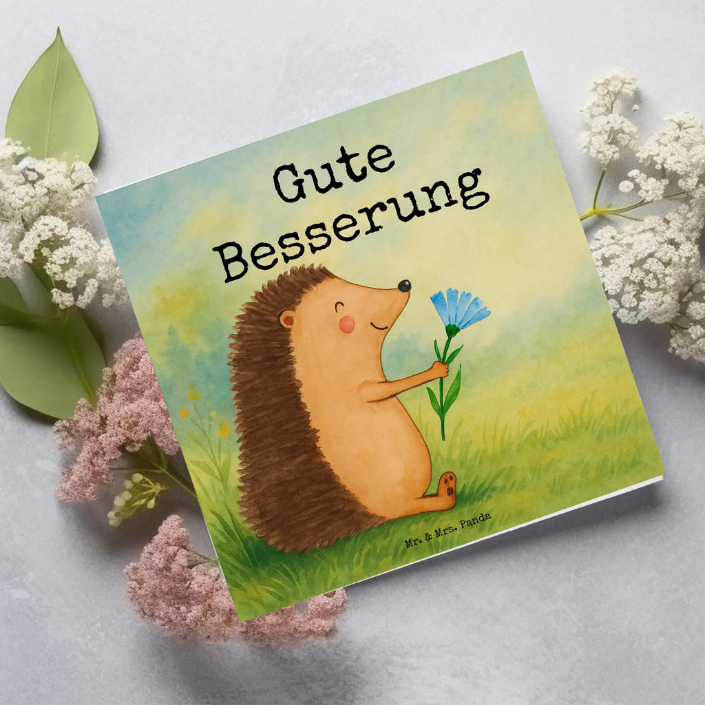 Karta Deluxe jeż Kwiaty Design Karte, Grußkarte, Klappkarte, Einladungskarte, Glückwunschkarte, Hochzeitskarte, Geburtstagskarte, Hochwertige Grußkarte, Hochwertige Klappkarte, Tiermotive, Gute Laune, lustige Sprüche, Tiere, Igel, Gute Besserung, Genesungswünsche, Krankheit, Krankenhaus, krank, Besuch
