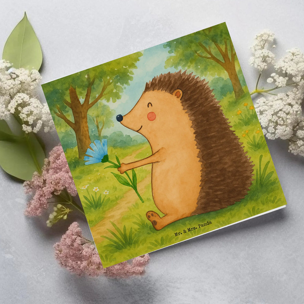 Karta Deluxe jeż Kwiaty Design Karte, Grußkarte, Klappkarte, Einladungskarte, Glückwunschkarte, Hochzeitskarte, Geburtstagskarte, Hochwertige Grußkarte, Hochwertige Klappkarte, Tiermotive, Gute Laune, lustige Sprüche, Tiere, Igel, Gute Besserung, Genesungswünsche, Krankheit, Krankenhaus, krank, Besuch