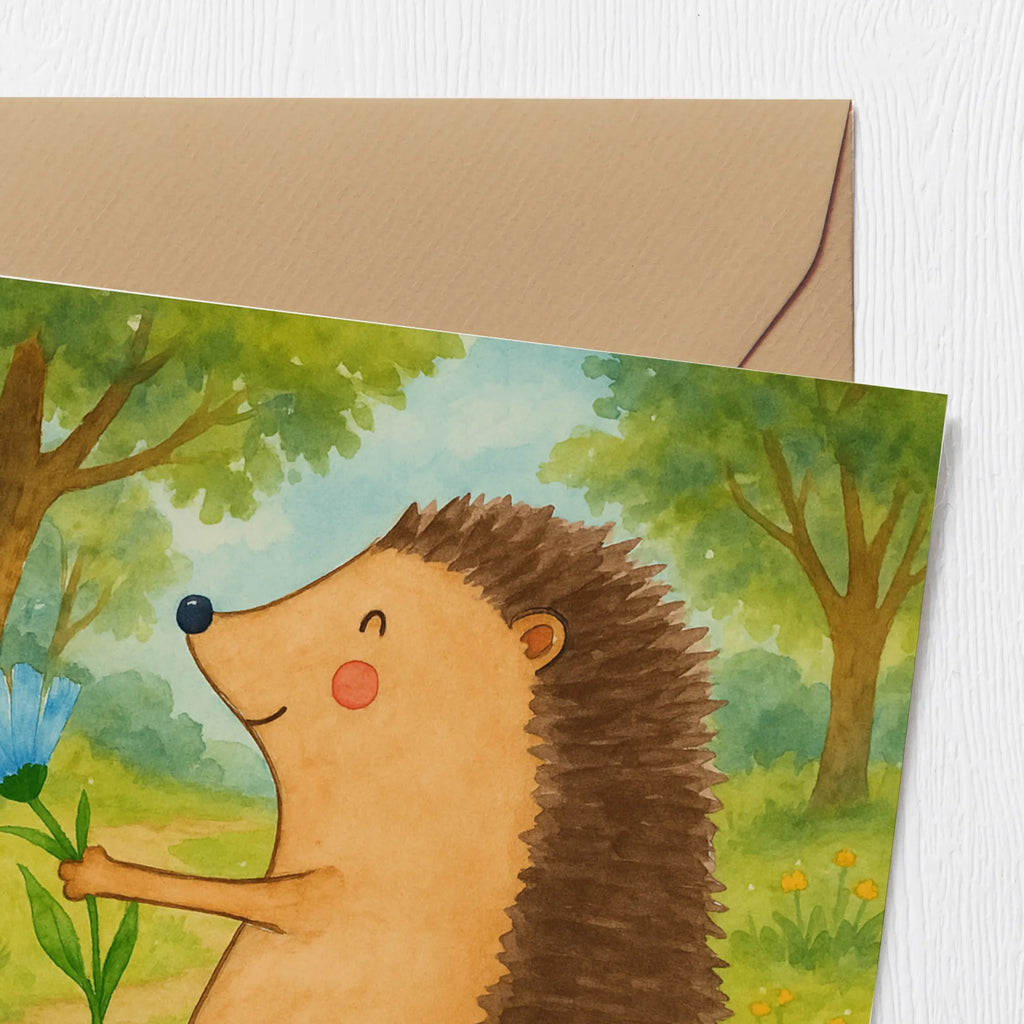 Karta Deluxe jeż Kwiaty Design Karte, Grußkarte, Klappkarte, Einladungskarte, Glückwunschkarte, Hochzeitskarte, Geburtstagskarte, Hochwertige Grußkarte, Hochwertige Klappkarte, Tiermotive, Gute Laune, lustige Sprüche, Tiere, Igel, Gute Besserung, Genesungswünsche, Krankheit, Krankenhaus, krank, Besuch