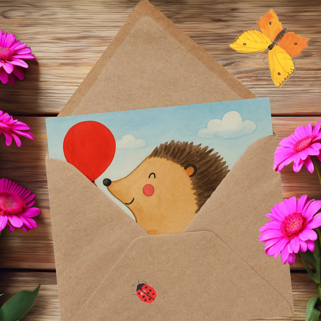 Karta Deluxe jeż balon Design Karte, Grußkarte, Klappkarte, Einladungskarte, Glückwunschkarte, Hochzeitskarte, Geburtstagskarte, Hochwertige Grußkarte, Hochwertige Klappkarte, Tiermotive, Gute Laune, lustige Sprüche, Tiere, Igel, Geburtstag, Herzlichen Glückwunsch, Glückwunsch, Geburtstagskind, Ballon, Happy Birthday