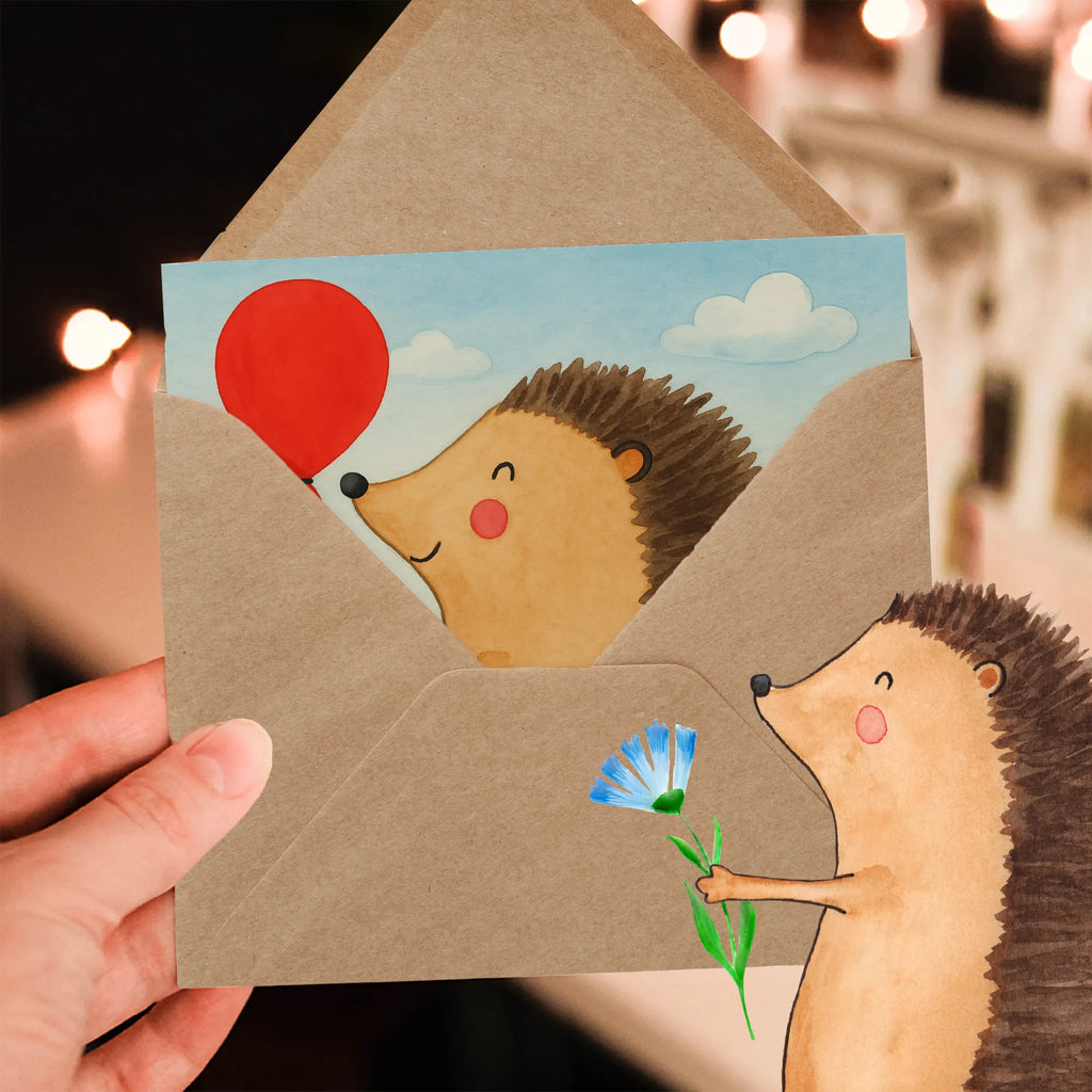Karta Deluxe jeż balon Design Karte, Grußkarte, Klappkarte, Einladungskarte, Glückwunschkarte, Hochzeitskarte, Geburtstagskarte, Hochwertige Grußkarte, Hochwertige Klappkarte, Tiermotive, Gute Laune, lustige Sprüche, Tiere, Igel, Geburtstag, Herzlichen Glückwunsch, Glückwunsch, Geburtstagskind, Ballon, Happy Birthday