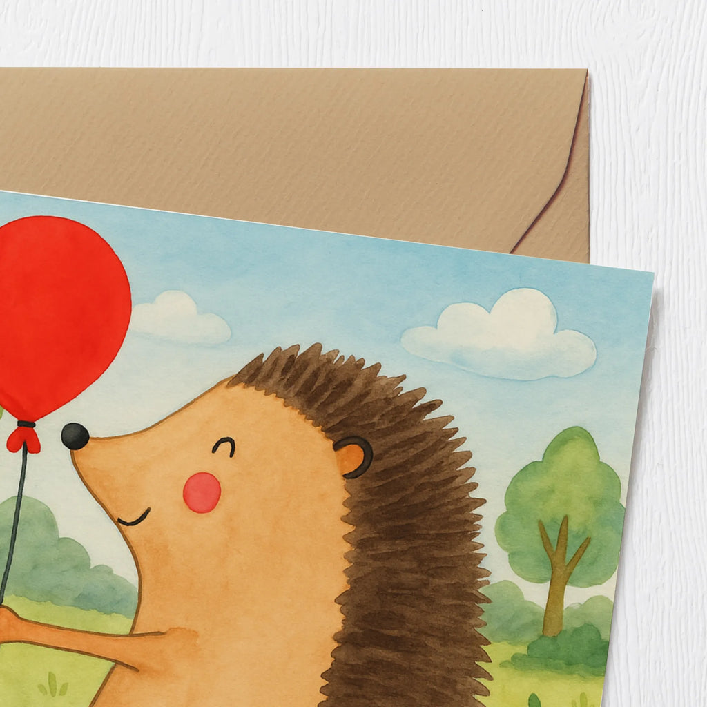 Karta Deluxe jeż balon Design Karte, Grußkarte, Klappkarte, Einladungskarte, Glückwunschkarte, Hochzeitskarte, Geburtstagskarte, Hochwertige Grußkarte, Hochwertige Klappkarte, Tiermotive, Gute Laune, lustige Sprüche, Tiere, Igel, Geburtstag, Herzlichen Glückwunsch, Glückwunsch, Geburtstagskind, Ballon, Happy Birthday