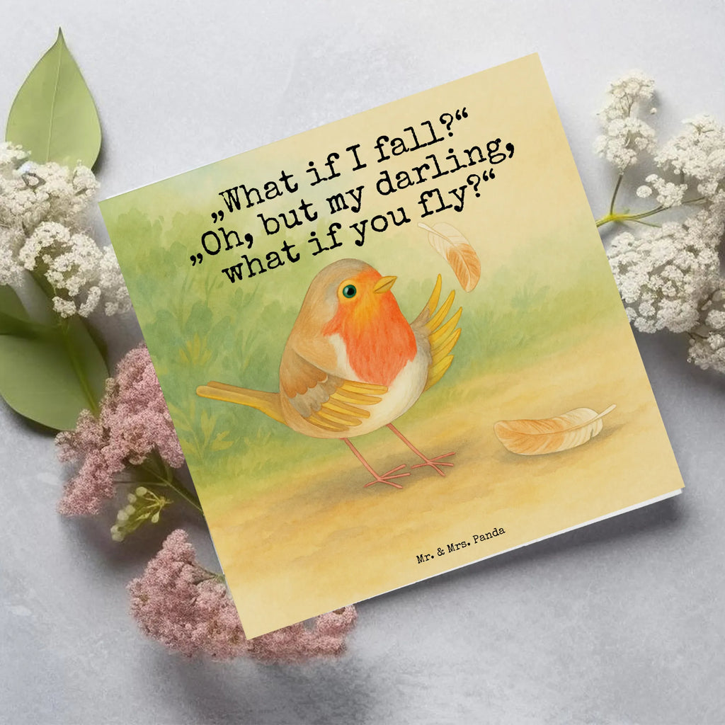 Deluxe Card robin feathers Design Karte, Grußkarte, Klappkarte, Einladungskarte, Glückwunschkarte, Hochzeitskarte, Geburtstagskarte, Hochwertige Grußkarte, Hochwertige Klappkarte, Tiermotive, Gute Laune, lustige Sprüche, Tiere, What if i fall, Rotkehlchen, Spruch Motivation, Spruch Mut, Vogel, Motivation Sprüche, Motivationsbilder, fliegen