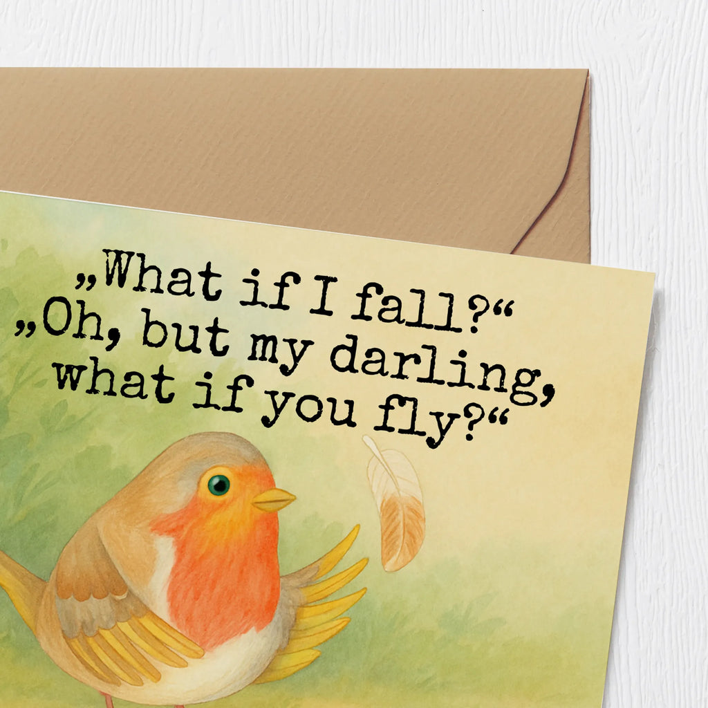 Deluxe Card robin feathers Design Karte, Grußkarte, Klappkarte, Einladungskarte, Glückwunschkarte, Hochzeitskarte, Geburtstagskarte, Hochwertige Grußkarte, Hochwertige Klappkarte, Tiermotive, Gute Laune, lustige Sprüche, Tiere, What if i fall, Rotkehlchen, Spruch Motivation, Spruch Mut, Vogel, Motivation Sprüche, Motivationsbilder, fliegen
