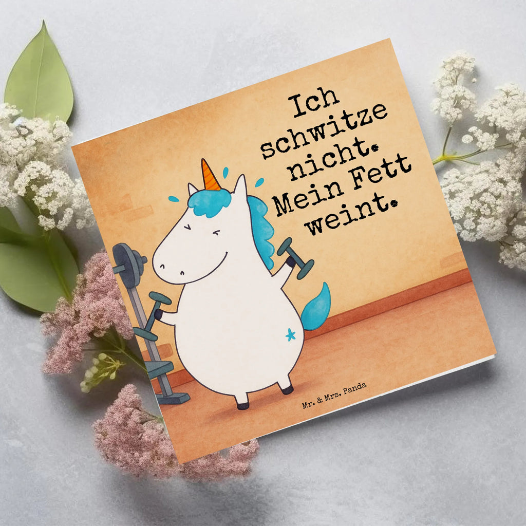 Karta Deluxe jednorożec Fitness Design Karte, Grußkarte, Klappkarte, Einladungskarte, Glückwunschkarte, Hochzeitskarte, Geburtstagskarte, Hochwertige Grußkarte, Hochwertige Klappkarte, Einhorn, Einhörner, Einhorn Deko, Unicorn, Gym, Fitness, Fitnessstudio, Diät, Abnehmen, Sport, Pumpen, Geräte, Sixpack