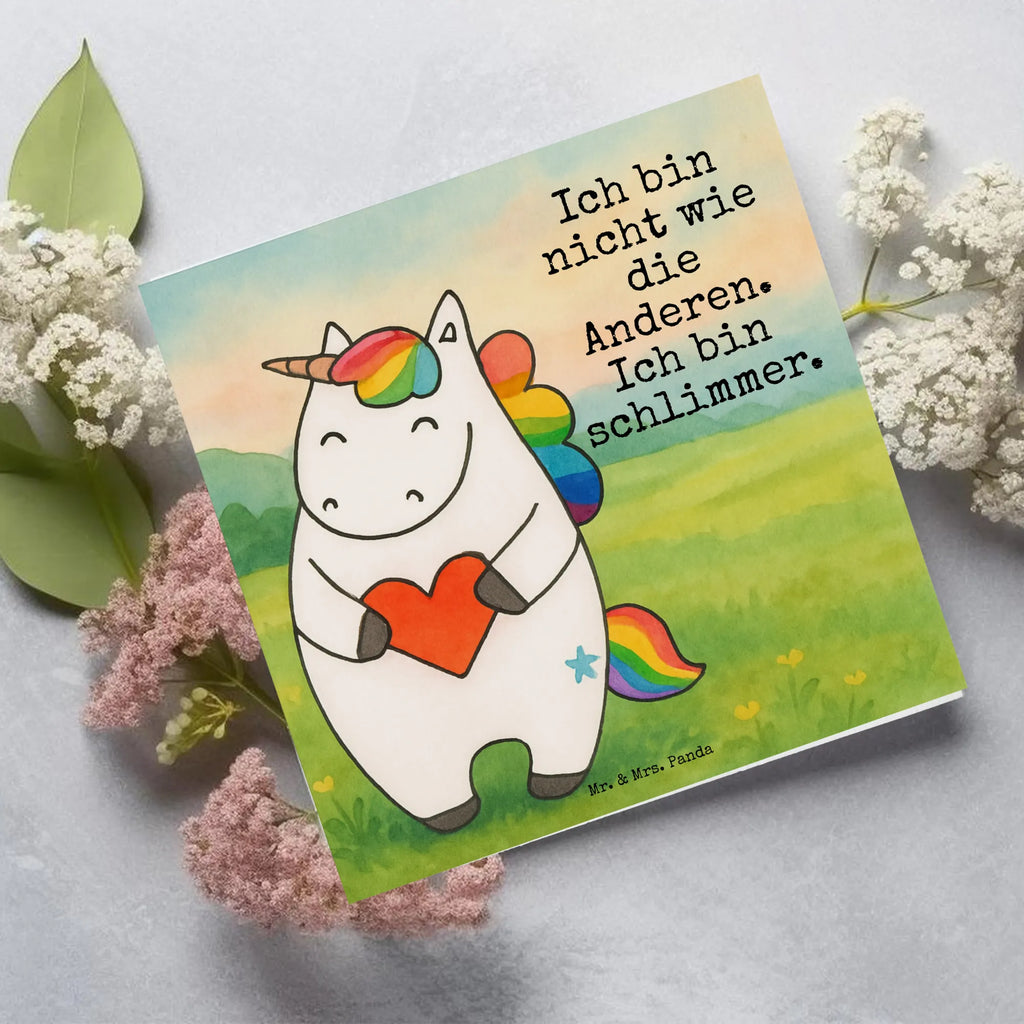 Deluxe Karte Einhorn Herz Design Karte, Grußkarte, Klappkarte, Einladungskarte, Glückwunschkarte, Hochzeitskarte, Geburtstagskarte, Hochwertige Grußkarte, Hochwertige Klappkarte, Einhorn, Einhörner, Einhorn Deko, Unicorn, Herz, schlimm, böse, witzig, lustig, Freundin, anders, bunt
