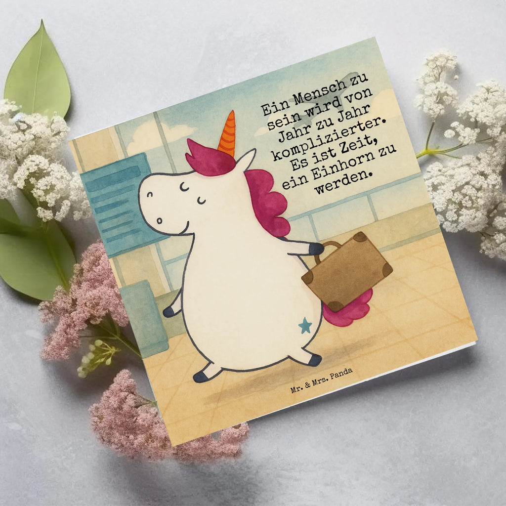 Deluxe Card unicorn Suitcase Design Karte, Grußkarte, Klappkarte, Einladungskarte, Glückwunschkarte, Hochzeitskarte, Geburtstagskarte, Hochwertige Grußkarte, Hochwertige Klappkarte, Einhorn, Einhörner, Einhorn Deko, Unicorn, unicorn, Koffer, Verreisen, Reise, Gepäck, Abenteuer, Erwachsen, Kind, albern, Spaß, lustig, witzig