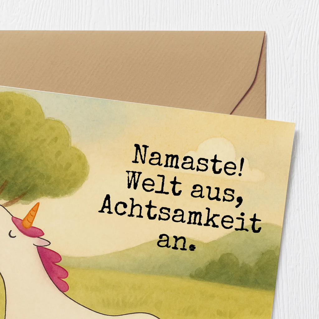 Karta Deluxe jednorożec joga Design Karte, Grußkarte, Klappkarte, Einladungskarte, Glückwunschkarte, Hochzeitskarte, Geburtstagskarte, Hochwertige Grußkarte, Hochwertige Klappkarte, Einhorn, Einhörner, Einhorn Deko, Unicorn, Yoga, Namaste, Achtsamkeit, Entspannung, Joga, Yogamatte, Sport, lustig, witzig, süß