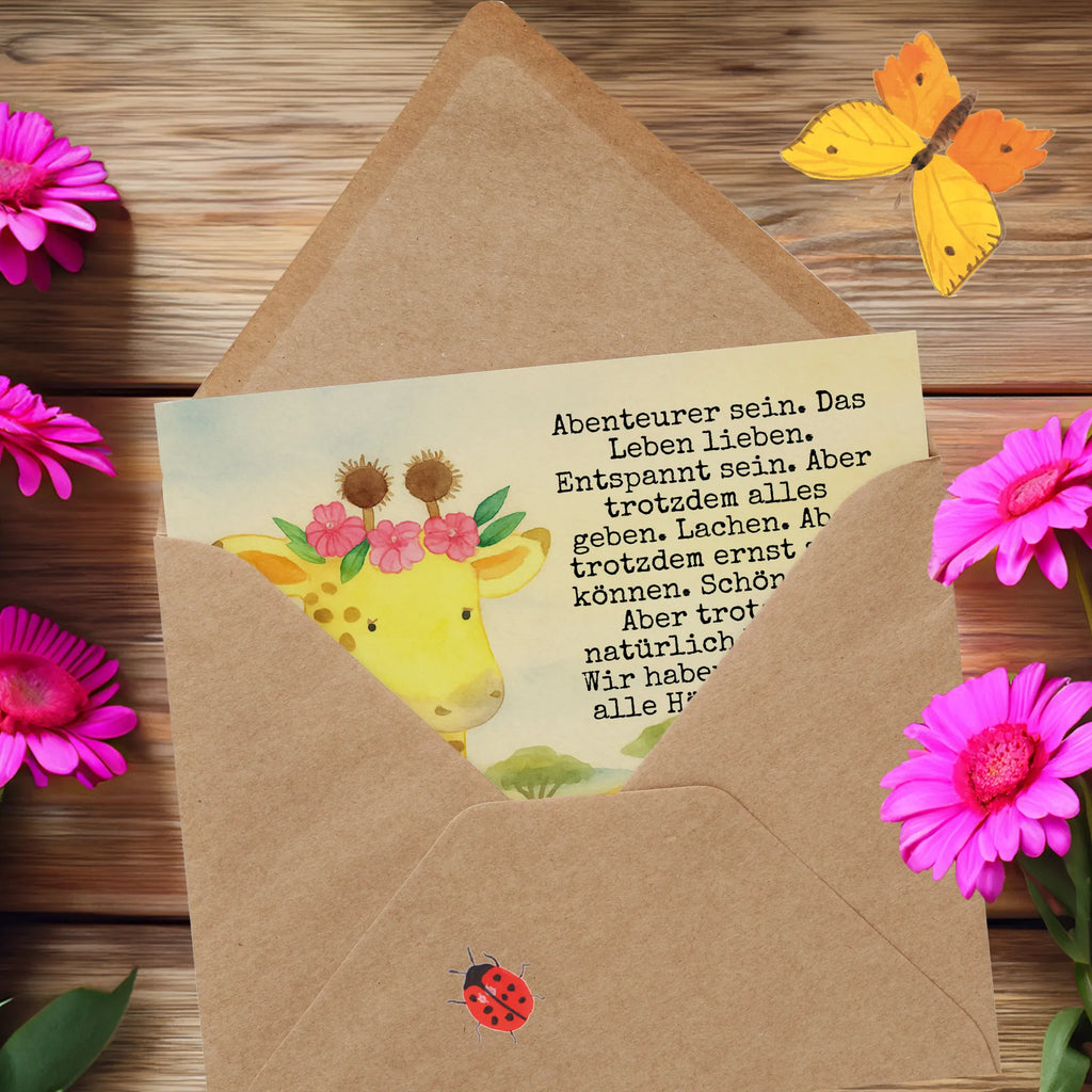 Deluxe Card giraffe flower wreath Design Karte, Grußkarte, Klappkarte, Einladungskarte, Glückwunschkarte, Hochzeitskarte, Geburtstagskarte, Hochwertige Grußkarte, Hochwertige Klappkarte, Afrika, Wildtiere, Giraffe, Blumenkranz, Abenteurer, Selbstliebe, Freundin