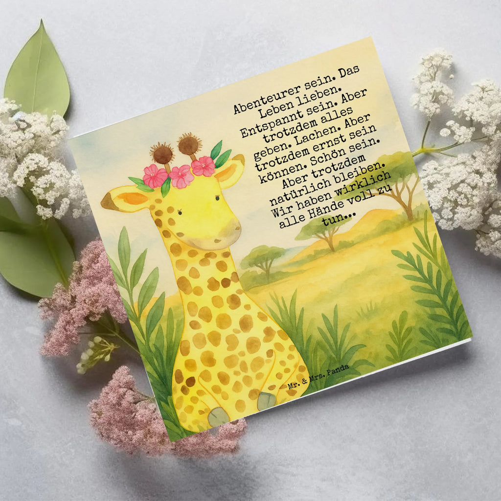 Deluxe Card giraffe flower wreath Design Karte, Grußkarte, Klappkarte, Einladungskarte, Glückwunschkarte, Hochzeitskarte, Geburtstagskarte, Hochwertige Grußkarte, Hochwertige Klappkarte, Afrika, Wildtiere, Giraffe, Blumenkranz, Abenteurer, Selbstliebe, Freundin