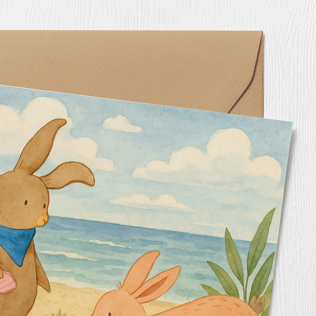 Deluxe Card Bunnies with seashell Design Karte, Grußkarte, Klappkarte, Einladungskarte, Glückwunschkarte, Hochzeitskarte, Geburtstagskarte, Hochwertige Grußkarte, Hochwertige Klappkarte, Familie, Vatertag, Muttertag, Bruder, Schwester, Mama, Papa, Oma, Opa, Hasen, beste Freundin, Freundin, Freundinnen, best friends, BFF, Muscheln sammeln, Muscheln, Meer